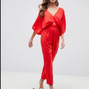 ASOS Red Jumpsuit w/Kimono Sleeves, size 14.